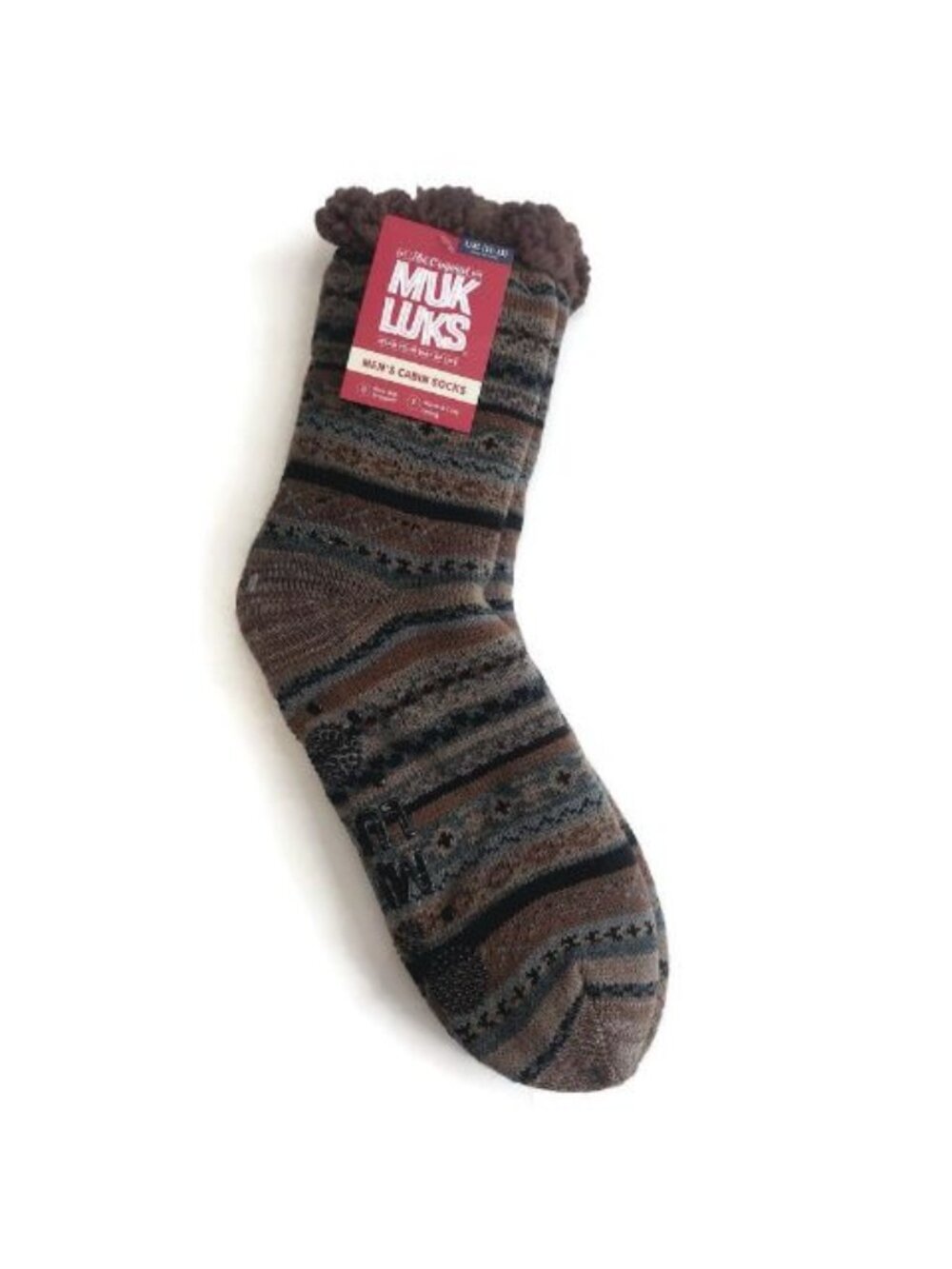 MUK LUKS Mens Cabin Socks L/XL Shoe Size 11/13 Brown Multi-Color Warm and Cozy R